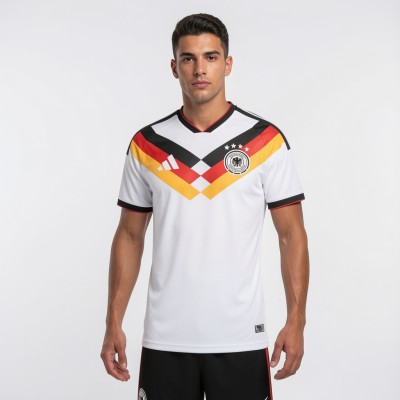 Germany (White Classic) Germany White Black Stripe Retro Home Football Jersey