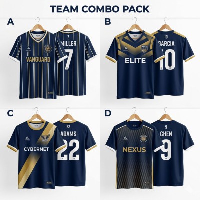 Team Combo Pack — Navy Gold Custom Football Jersey (Front & Back)
