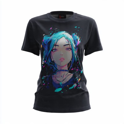 Neon Dreams – Blue Haired Anime Girl Graphic Tee