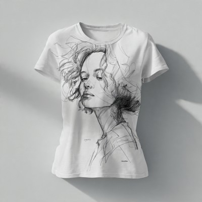 Sketch Muse - Artistic Line Art Portrait Tee for Women
