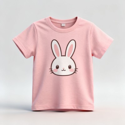 Cute Cartoon Bunny T-Shirt | Kawaii Rabbit Face Print | Soft Pink Kids Tee for Girls & Toddlers
