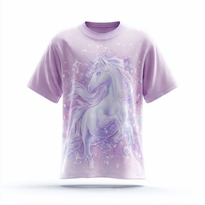 Magic Unicorn Graphic T-Shirt | Holographic Glitter Unicorn Print | Lavender Purple Girls Tee for Kids & Teens