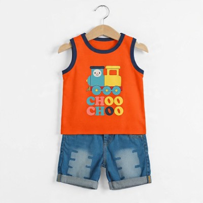 Choo Choo Express Boys Summer Playwear Set – Train Top & Denim Shorts