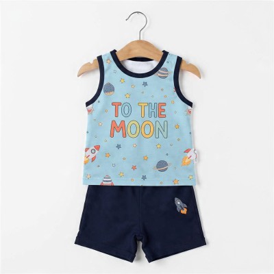 To The Moon Galaxy Boys Cotton Co-ord Set – Sleeveless Top & Shorts
