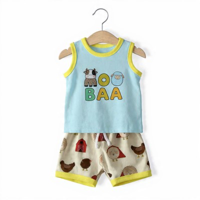 Happy Farm Friends Moo Baa Unisex Cotton Co-ord Set – Sleeveless Top & Shorts