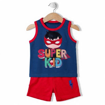 Super Kid Hero Boys Cotton Co-ord Set – Sleeveless Top & Shorts
