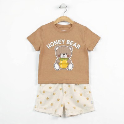 Honey Bear Cub Kids Half Sleeve Cotton Co-ord Set – T-Shirt & Shorts