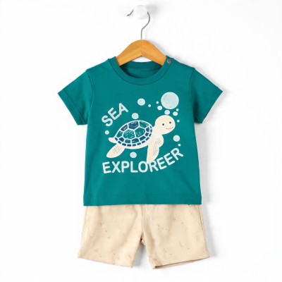 Sea Explorer Turtle Boys Half Sleeve Cotton Co-ord Set – T-Shirt & Shorts