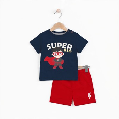 Super Kid Boys Half Sleeve Cotton Co-ord Set – T-Shirt & Shorts