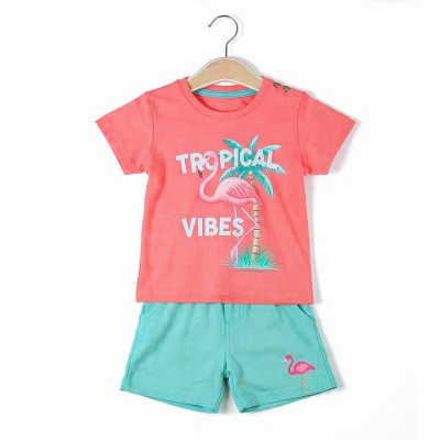 Tropical Vibes Girls Half Sleeve Cotton Co-ord Set – T-Shirt & Shorts