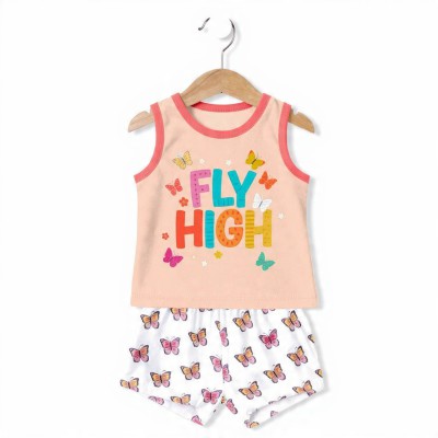Fly High Butterfly Girls Cotton Co-ord Set – Sleeveless Top & Shorts