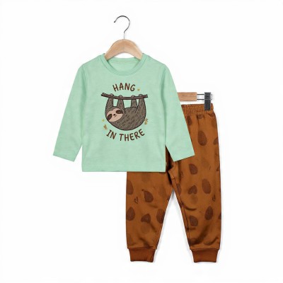 Hang In There Sloth Unisex Full Sleeve Cotton Co-ord Set – T-Shirt & Pajama