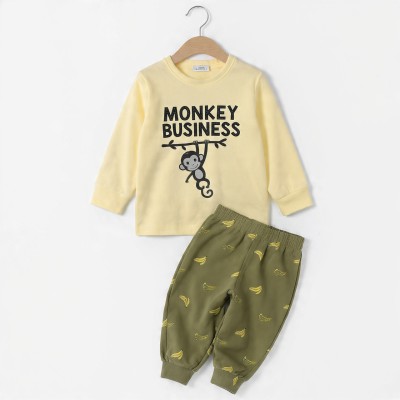 Monkey Business Boys Full Sleeve Cotton Co-ord Set – T-Shirt & Pajama