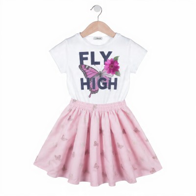 Fly High Girls Half Sleeve Cotton Co-ord Set – T-Shirt & Skirt