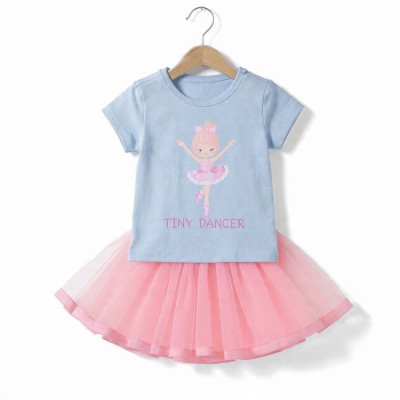Tiny Dancer Girls Half Sleeve Cotton Co-ord Set – T-Shirt & Tutu Skirt