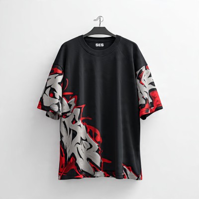 SES Black Street Graffiti Oversized Half Sleeve T-Shirt