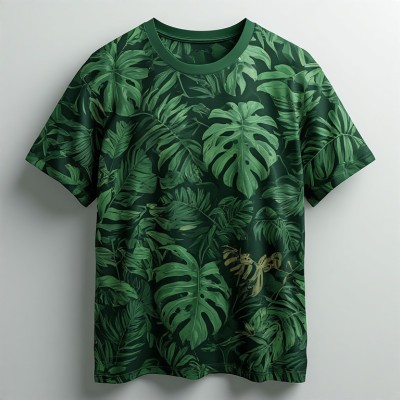 Forest Green Tropical Leaf All-Over Print T-Shirt