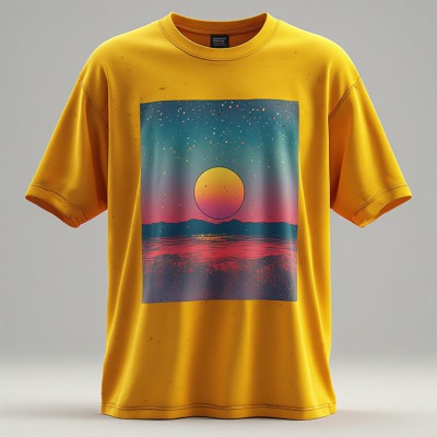 Mustard Retro Sunset Graphic Oversized T-Shirt