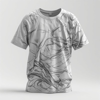 Off White Abstract Sketch Art Half Sleeve T-Shirt