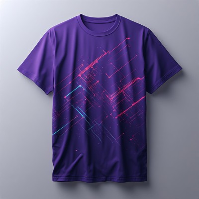 Purple Neon Cyber Circuit Graphic T-Shirt