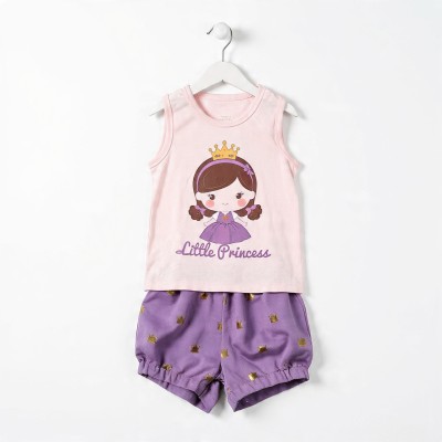 Little Princess Girls Sleeveless Cotton Co-ord Set – Tank Top & Shorts