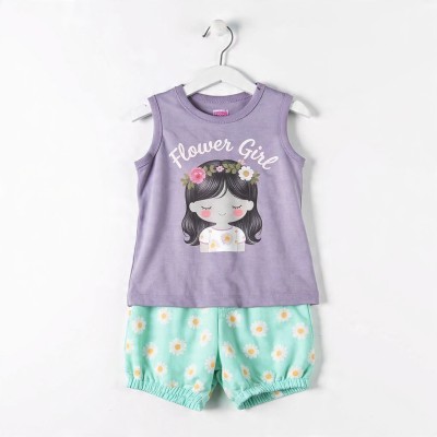 Flower Girl Girls Sleeveless Cotton Co-ord Set – Tank Top & Shorts
