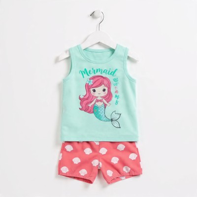 Mermaid Dreams Girls Sleeveless Cotton Co-ord Set