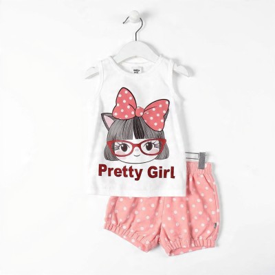Pretty Girl Cat Bow Girls Sleeveless Cotton Co-ord Set