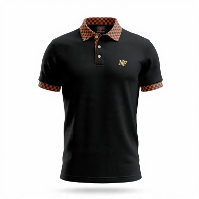 Black Checkered Collar Men's Premium Polo T-Shirt