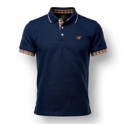 Navy Blue Checkered Collar Men's Premium Polo T-Shirt