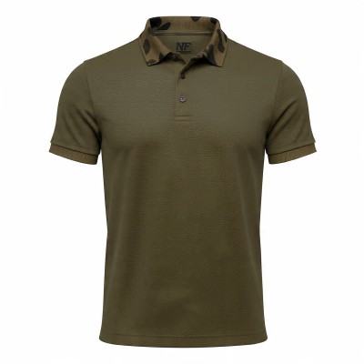 Olive Green Camo Collar Men's Premium Polo T-Shirt