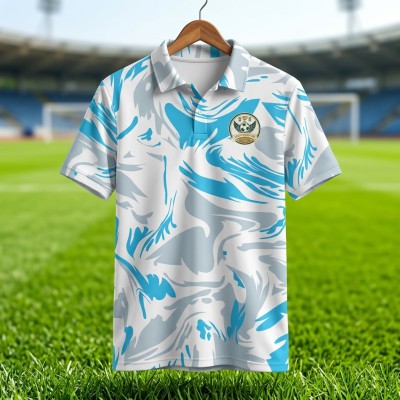 Sky Wave Football Jersey – White & Sky Blue Fluid Brushstroke Edition
