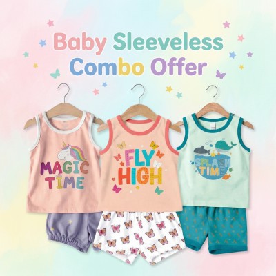 Adorable 3-Piece Baby Sleeveless Outfit Combo – Magic Time, Fly High & Splash Time Edition