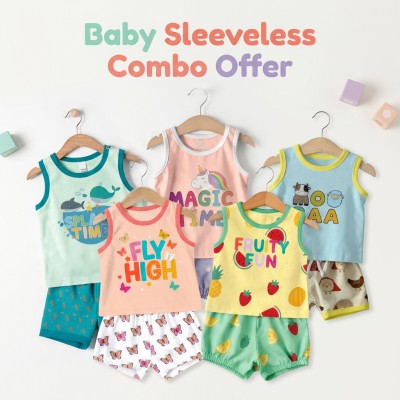 Adorable 5-Piece Baby Sleeveless Outfit Combo – Splash, Fly High, Magic, Fruity & Farm Edition