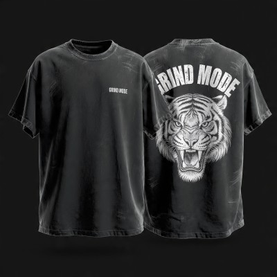 GRIND MODE Tiger | Black Acid Wash Oversized Dropshoulder T-Shirt