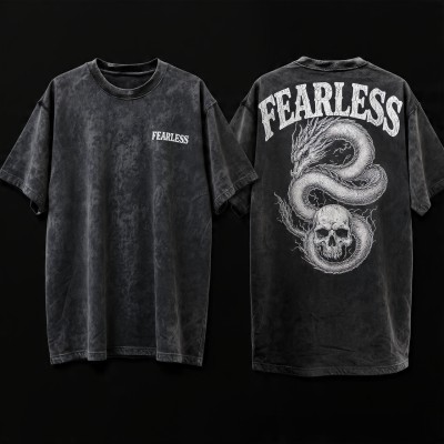 FEARLESS Dragon Skull | Acid Black Oversized T-Shirt