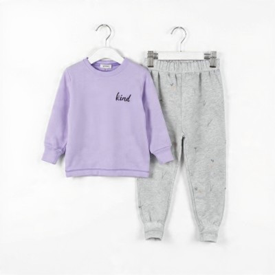 Girls Be Kind Full Sleeve Set Lavender Grey