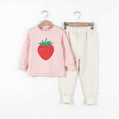 Girls Sweet Strawberry Full Sleeve Set Pink Cream