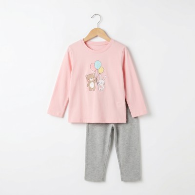 Girls Balloon Friends Full Sleeve Set Pink Grey