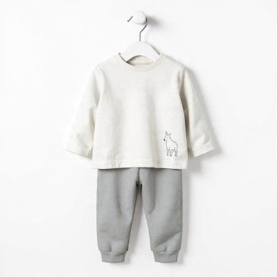 Girls Nordic Deer Full Sleeve Set Off White Grey