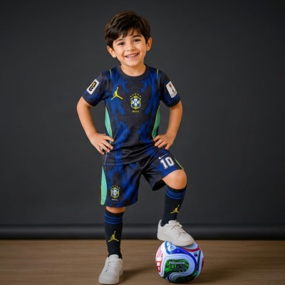Product Title: Brazil Away Dark Kids Football Jersey Full Set | বাচ্চাদের ব্রাজিল অ্যাওয়ে ডার্ক জার্সি সেট